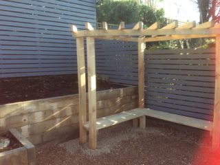 Arbour, Slatted fence and raised borders